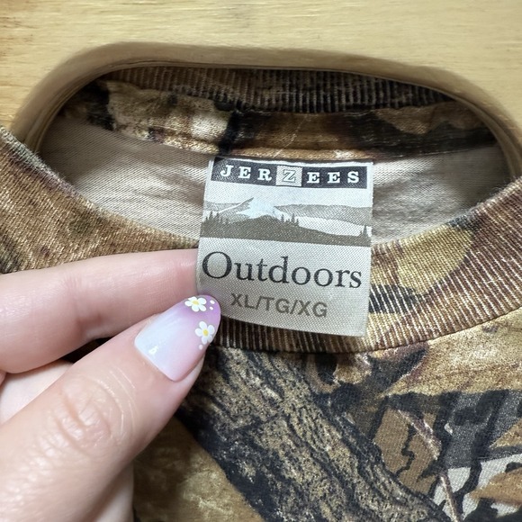 Vintage Jerzees Outdoors Size XL T-Shirt Mossy Oak Camo Pocket Tee Short Sleeve - Picture 4 of 5